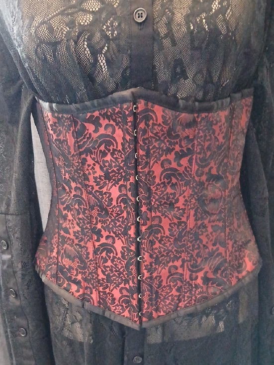 Vintage Other - AUTHENTIC Red and Black Floral Brocade Underbust Corset